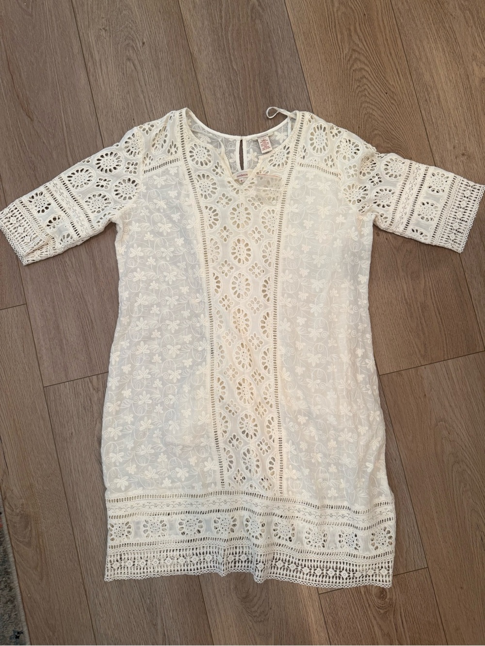 Sundance Size 16 Ivory Eyelet Lace Embroidered Cotton Shift Dress Boho Lined - Picture 8 of 9